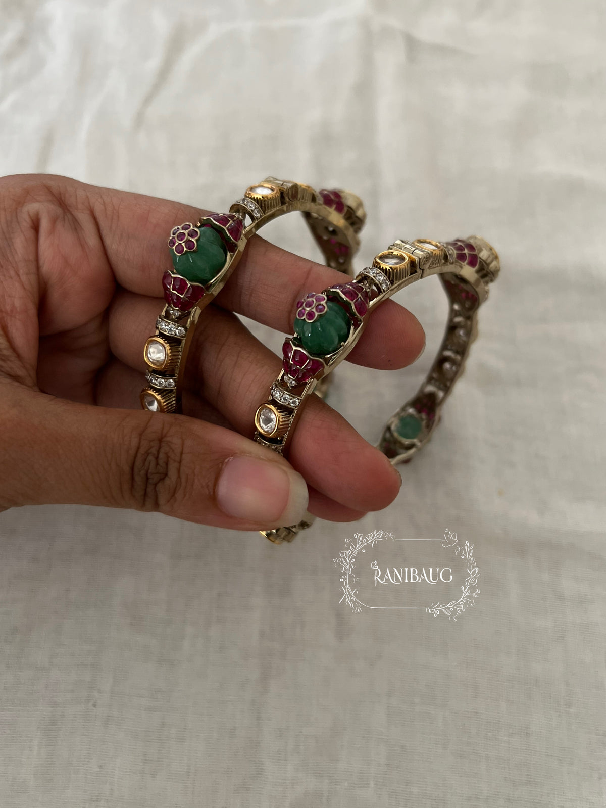 Preeti Vintage Style Victorian Finish Polki Studded Bangle Set By Ranibaug