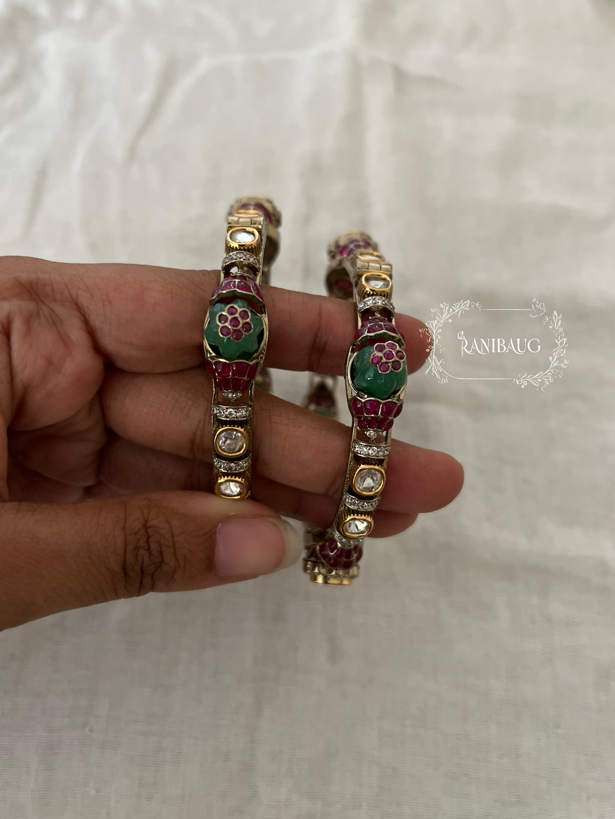 Preeti Vintage Style Victorian Finish Polki Studded Bangle Set By Ranibaug