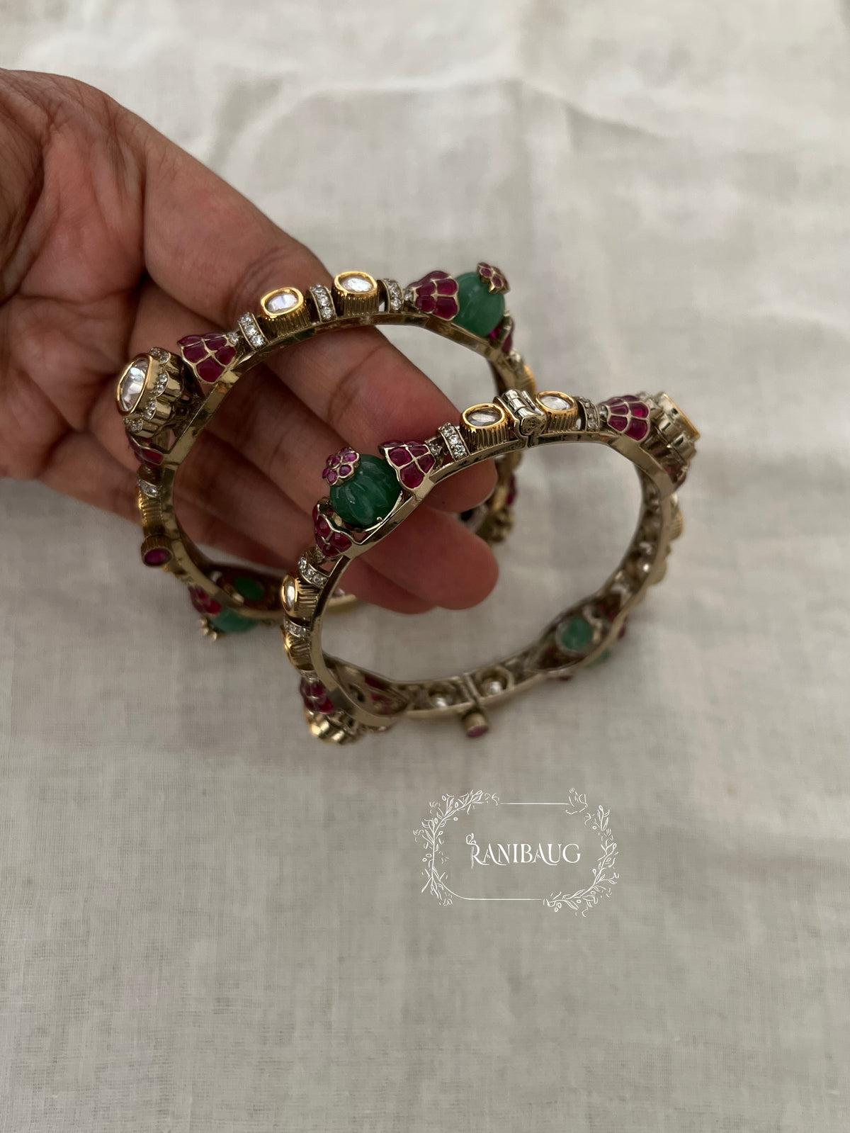 Preeti Vintage Style Victorian Finish Polki Studded Bangle Set By Ranibaug