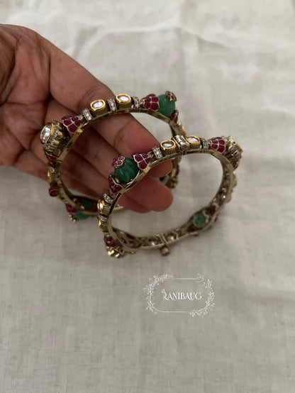 Preeti Vintage Style Victorian Finish Polki Studded Bangle Set By Ranibaug