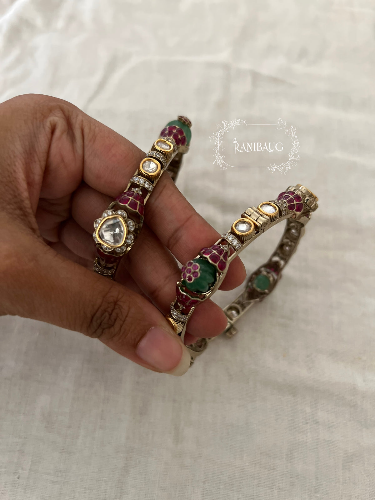 Preeti Vintage Style Victorian Finish Polki Studded Bangle Set By Ranibaug