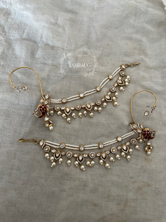 Bagh Pankh Pearl Hair Chain Ear Cuff Earrings by Ranibaug