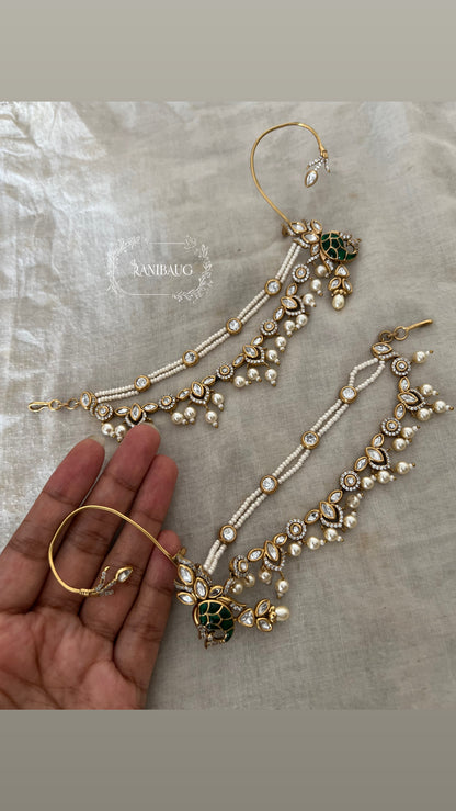 Bagh Pankh Pearl Hair Chain Ear Cuff Earrings by Ranibaug