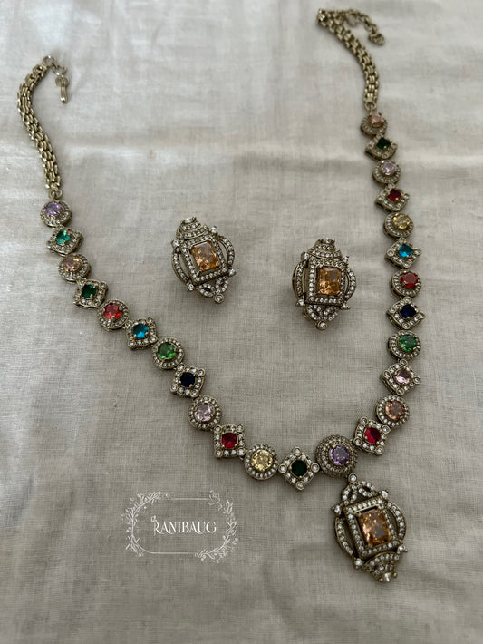 Sabya Kalika Statement Multicolor Victorian Style Vintage Set In Rich Gold Finish | 2026 Festive Multicolor Jewellry Set Collection