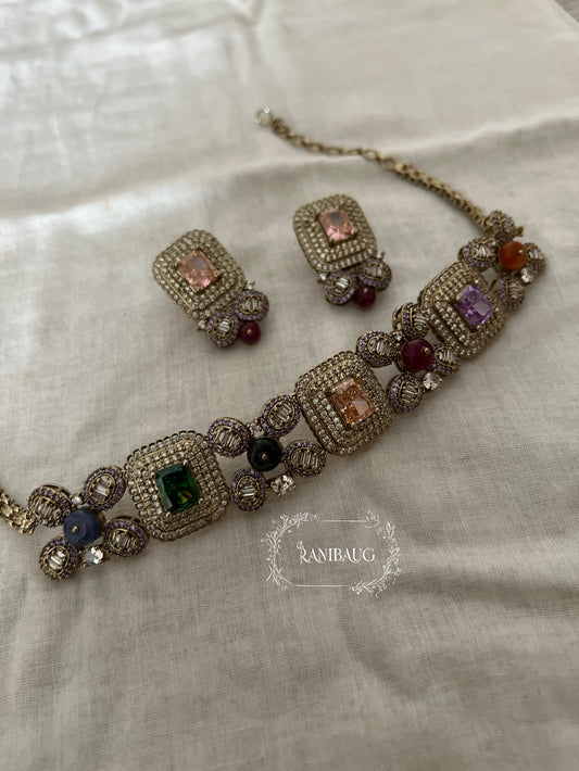 Sabya Shobha Multicolor Polki And Gemstone Studded Choker Set By Ranibaug