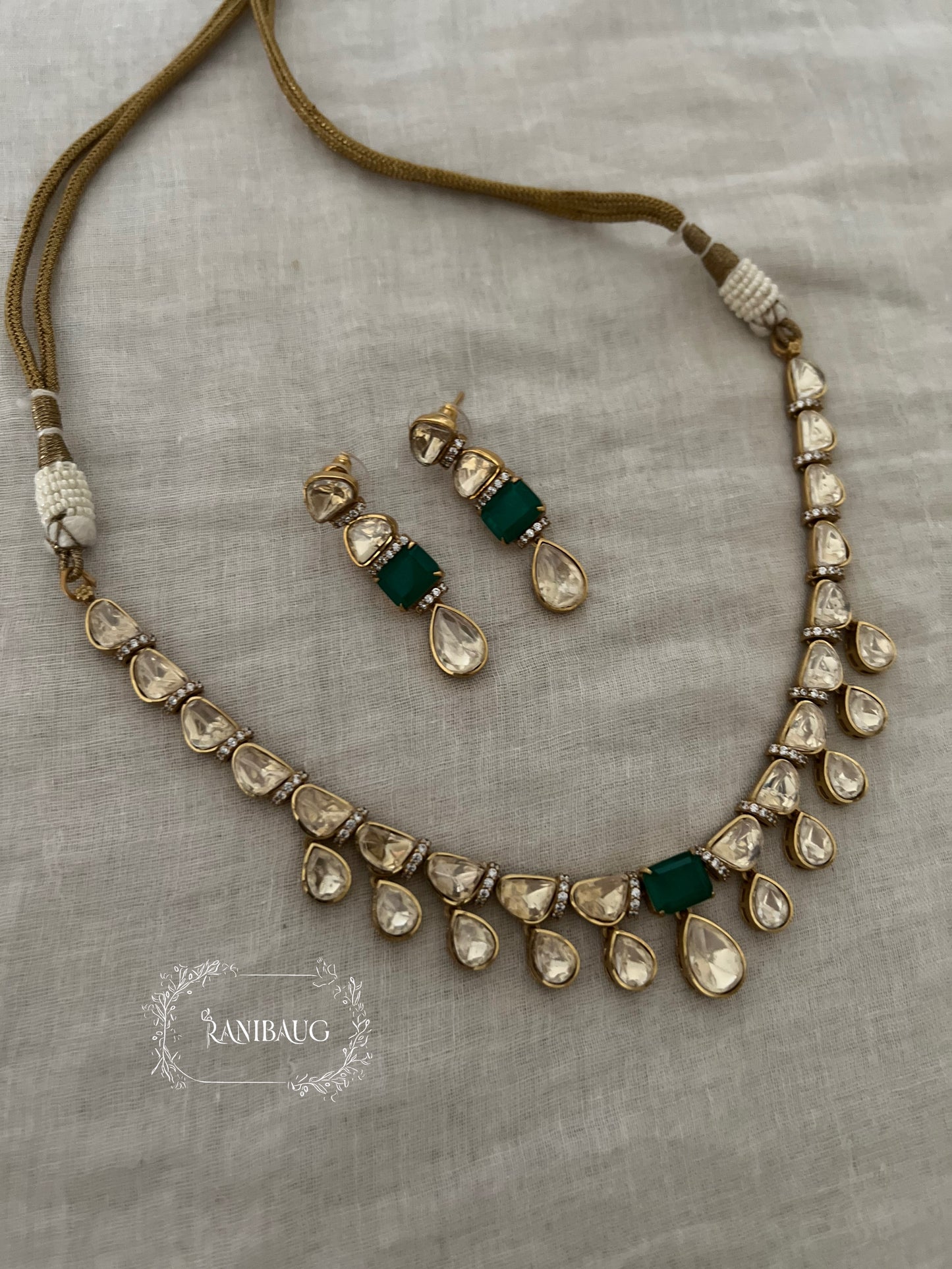 Maithili Moissanite Polki Studded Subtle Cute Minimal Necklace Set By Ranibaug