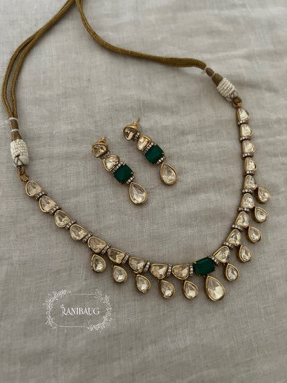 Maithili Moissanite Polki Studded Subtle Cute Minimal Necklace Set By Ranibaug