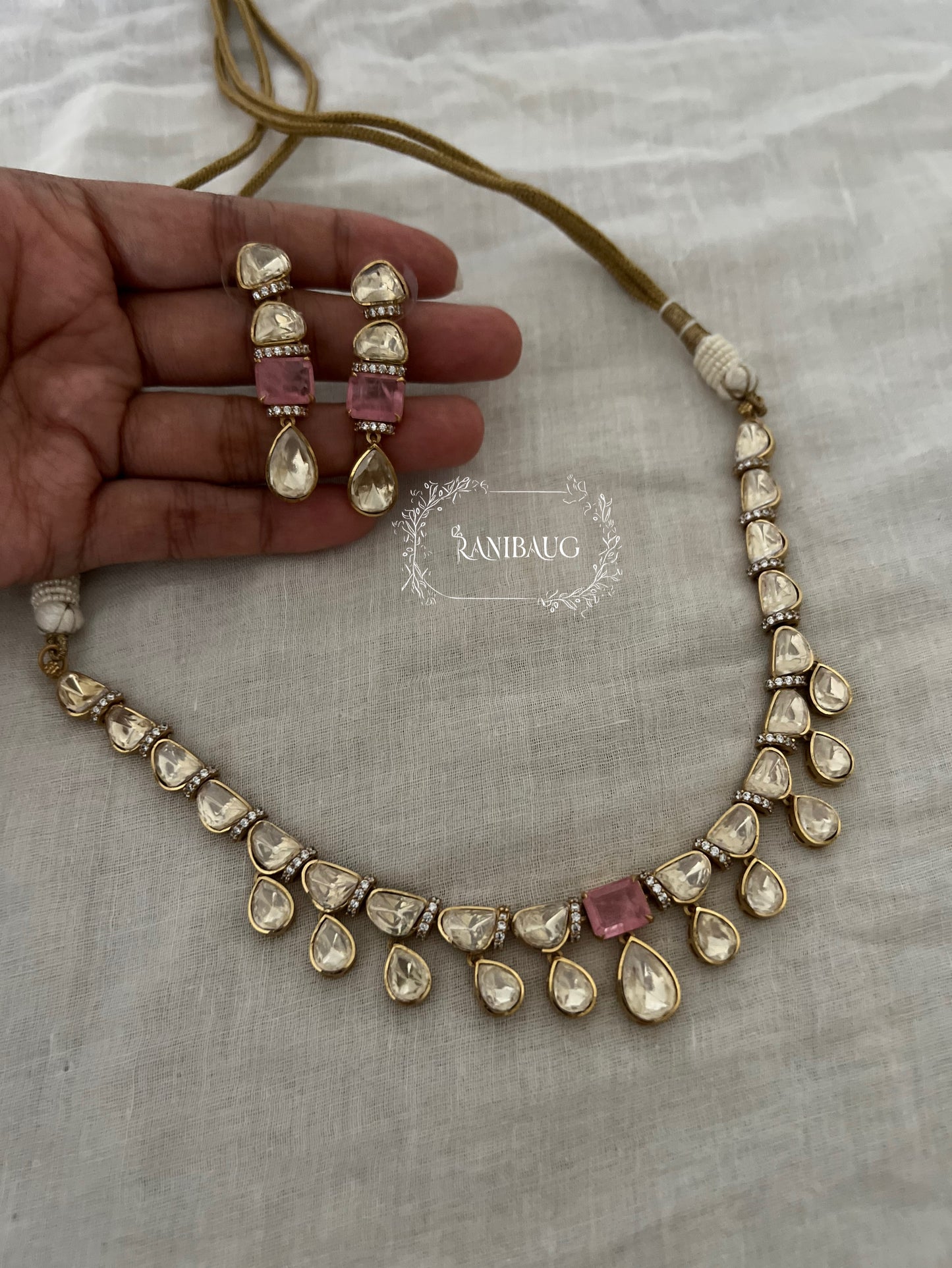 Maithili Moissanite Polki Studded Subtle Cute Minimal Necklace Set By Ranibaug