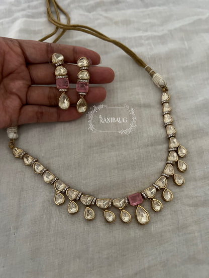 Maithili Moissanite Polki Studded Subtle Cute Minimal Necklace Set By Ranibaug