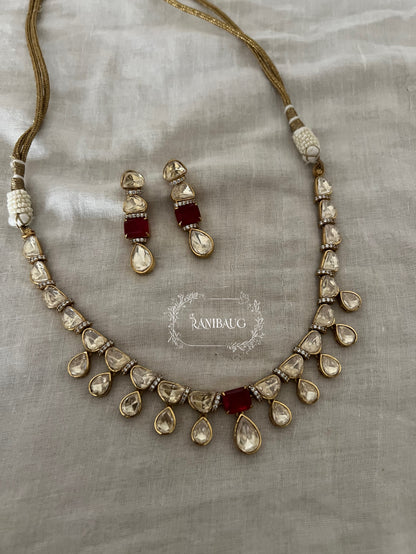 Maithili Moissanite Polki Studded Subtle Cute Minimal Necklace Set By Ranibaug