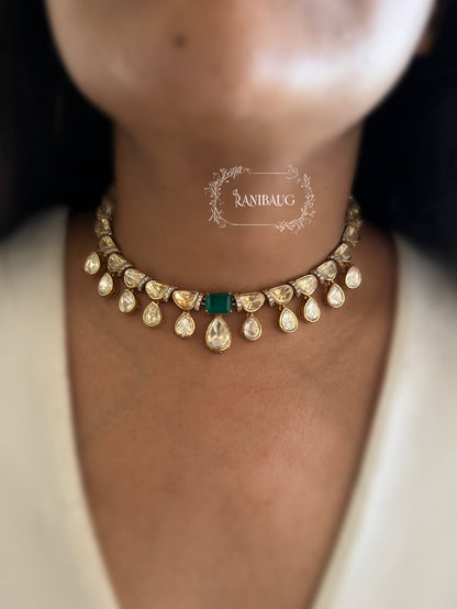 Maithili Moissanite Polki Studded Subtle Cute Minimal Necklace Set By Ranibaug