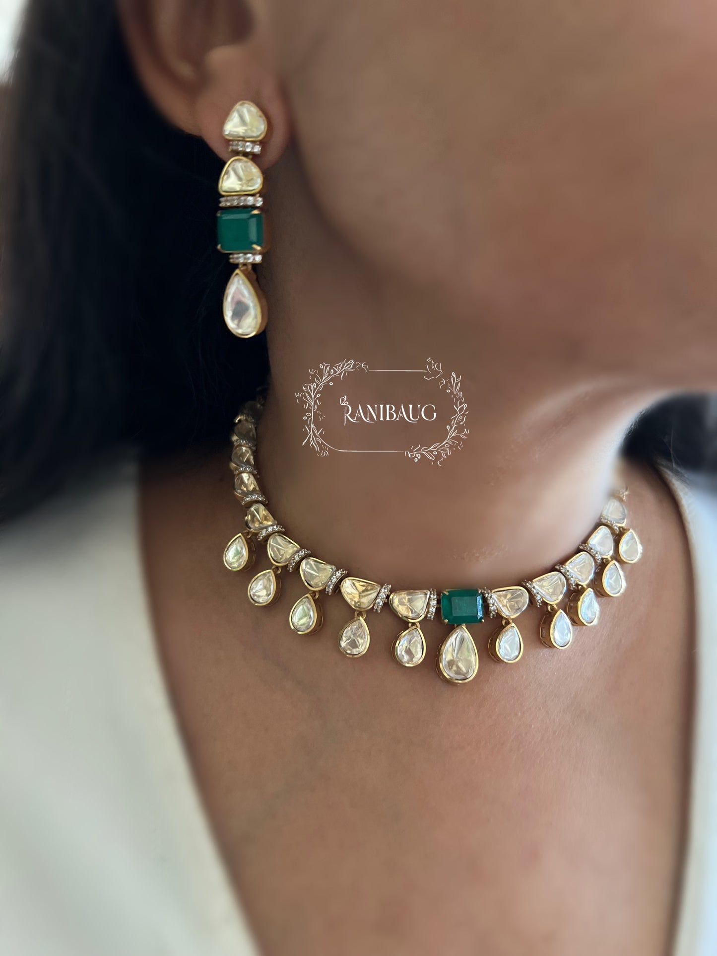 Maithili Moissanite Polki Studded Subtle Cute Minimal Necklace Set By Ranibaug