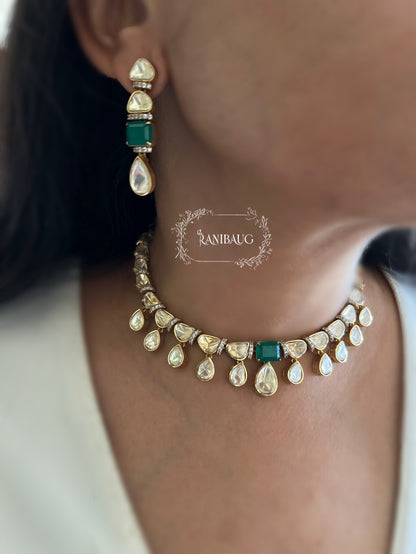 Maithili Moissanite Polki Studded Subtle Cute Minimal Necklace Set By Ranibaug