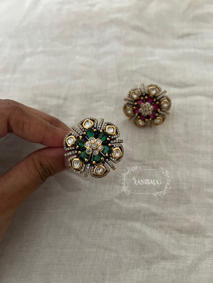 Anayra Gemstone Polki Victorian Finish Royal Statement Ring Jewelry By Ranibaug
