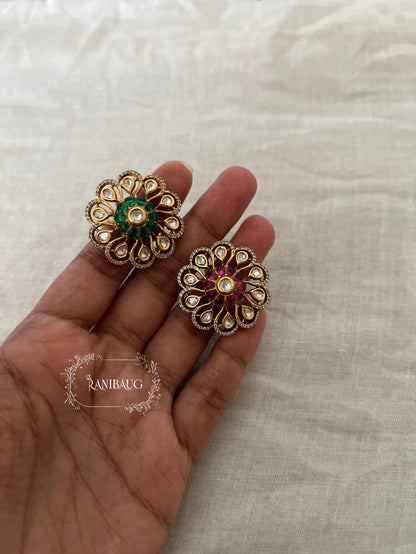 Vrushti Floral Motif Chakra Inspired Statement Polki Kundan Ring Jewellery By Ranibaug