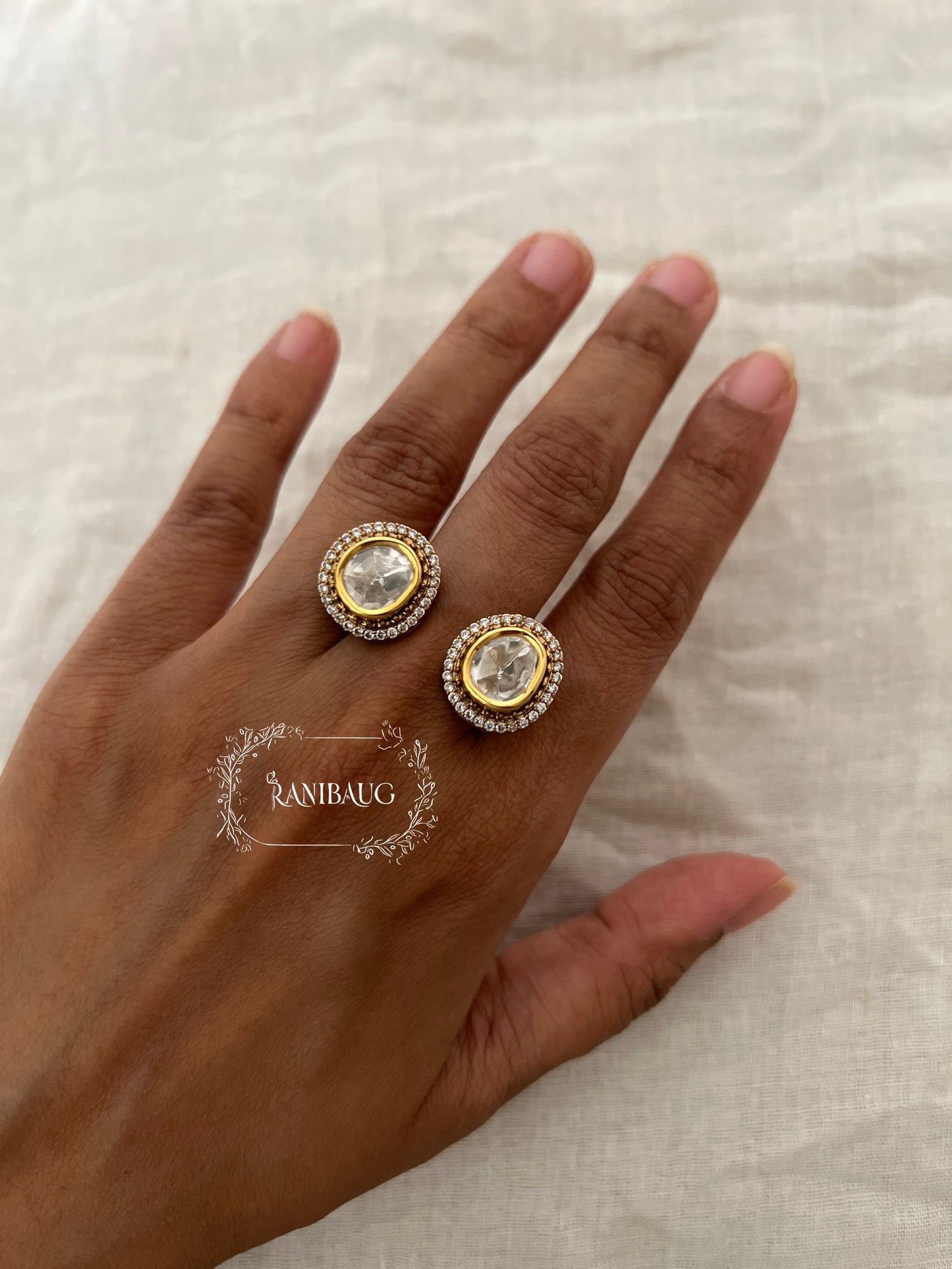 Rashi Victorian Finish Gold Plated Polki Kundan Ring By Ranibaug