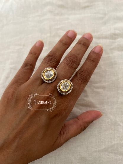 Rashi Victorian Finish Gold Plated Polki Kundan Ring By Ranibaug