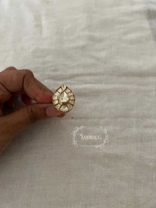 Maya Minimal Mossainite Solitaire Inspired Ring For Every Occassion In Rich Gold Tone By Ranibaug
