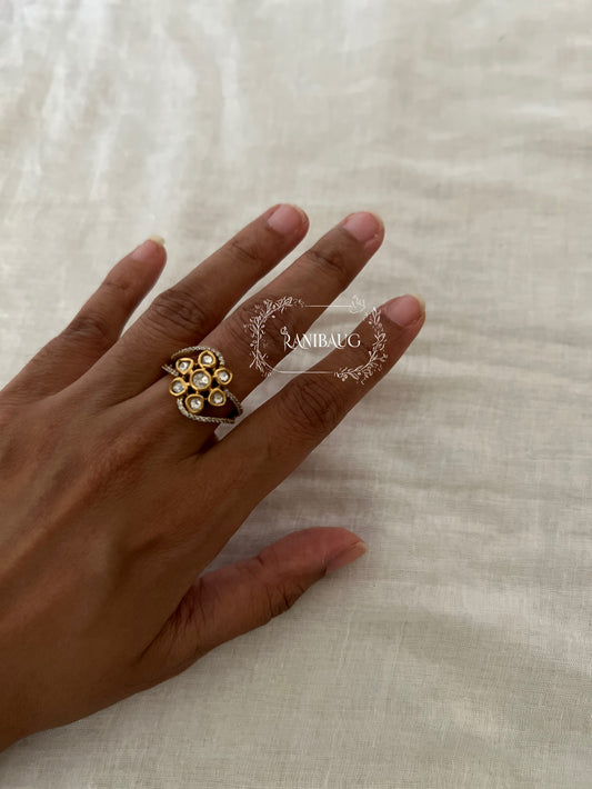 Neerja Oval Polki Kundan Geometric Ring In Rich Gold Finish By Ranibaug