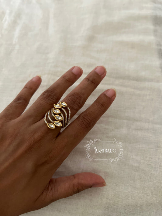 Chandni Floral Bloom Burst Vintage Polki Royal Gold Finish Premium Ring Jewelry By Ranibaug