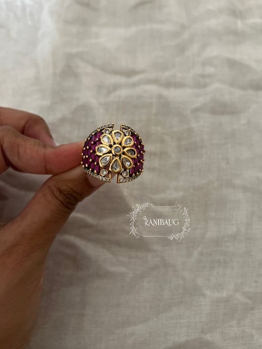 Rishiti Floral Polki Motif Gold Finish Festive Ring Jewelry By Ranibaug