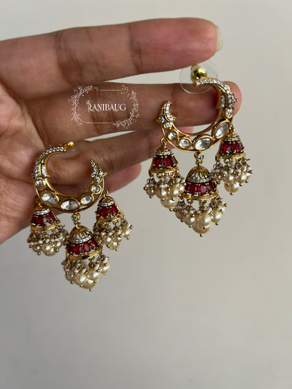 Ruhani Polki Kundan Chandbali With Dangling Pearl Jhumkas | Ranibaug
