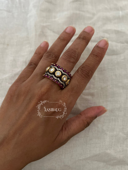 Jhanak Designer Statement Polki Kundan Ring By Ranibaug With Gemstone And Bead Accents | Festive 2026 Jewelry Trends