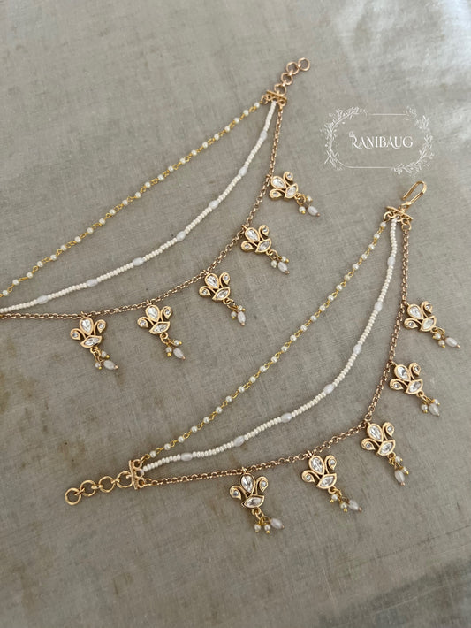 Amara Gold Kundan Pearls Bridal Hair Chain Jewelry By Ranibaug