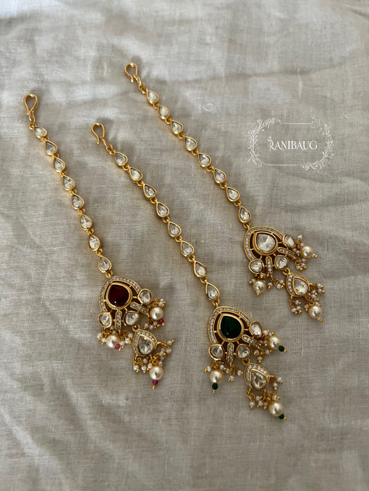 Vishakha Minimal Mossainite Polki Manng Tikka In Rich Gold Finish By Ranibaug