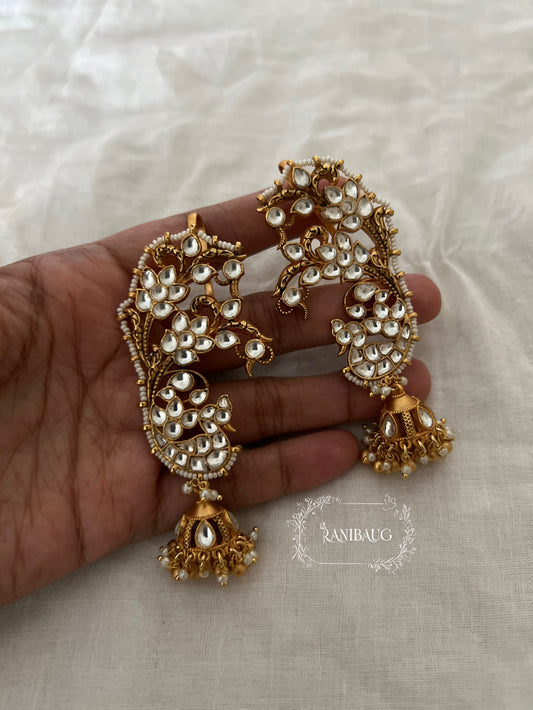 Risha Gold Finish Kundan Studded Floral Designer Earcuff Earrings By Ranibaug | The Royal Wedding Collection 2026