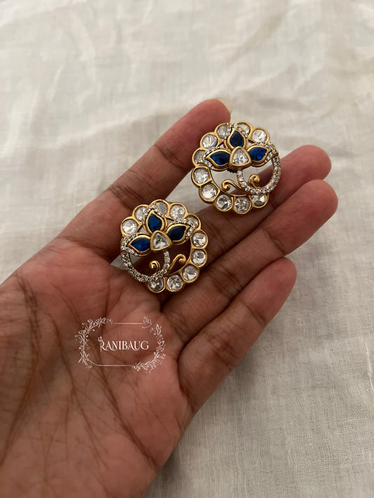 Haanya Vintage Gold Finish Pearl Adorned Oversized Festive Ear Studs Jewelry By Ranibaug
