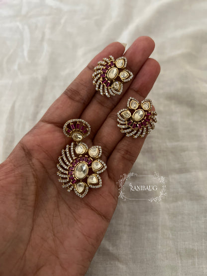 Indraja Red And Green Gold Plated Polki Kundan Pendant Set By Ranibaug | A Designer Jewelry Piece