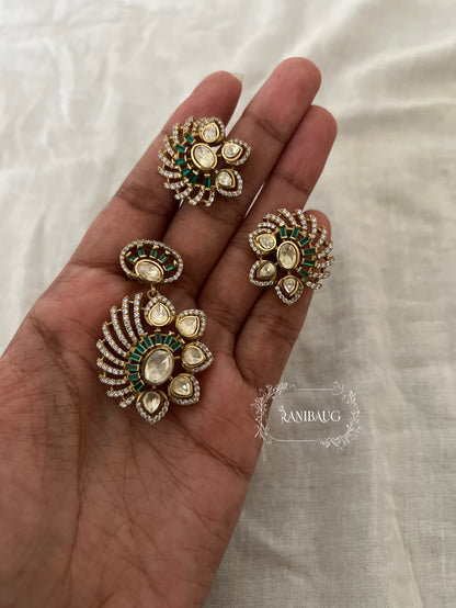 Indraja Red And Green Gold Plated Polki Kundan Pendant Set By Ranibaug | A Designer Jewelry Piece