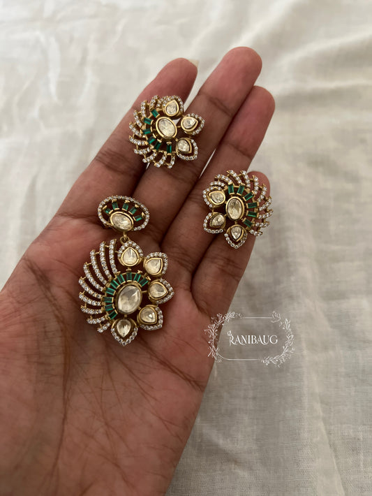 Indraja Red And Green Gold Plated Polki Kundan Pendant Set By Ranibaug | A Designer Jewelry Piece