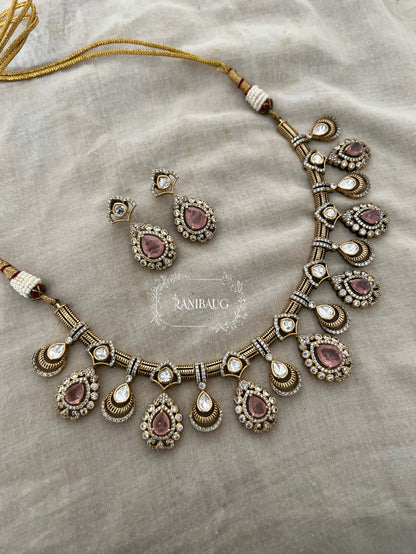 Kripa Teardrop Design Alternating Emerald In Rich Victorian Finish Necklace Jewellery Set By Ranibaug