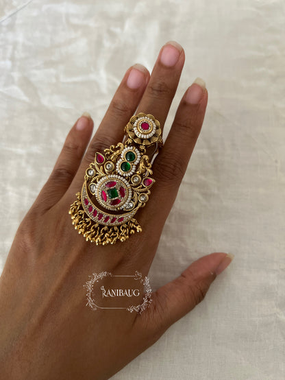 Maya Gold Finish Two Ring Royal Bloom Kundan Statement Ring By Ranibaug