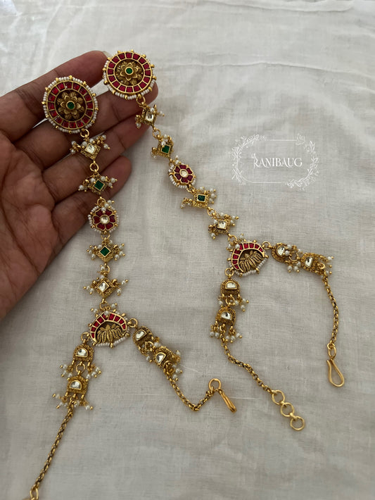 Ishani Victorian Finish Kundan Studded Antique Gold Tone Haathphool Jewelry By Ranibaug