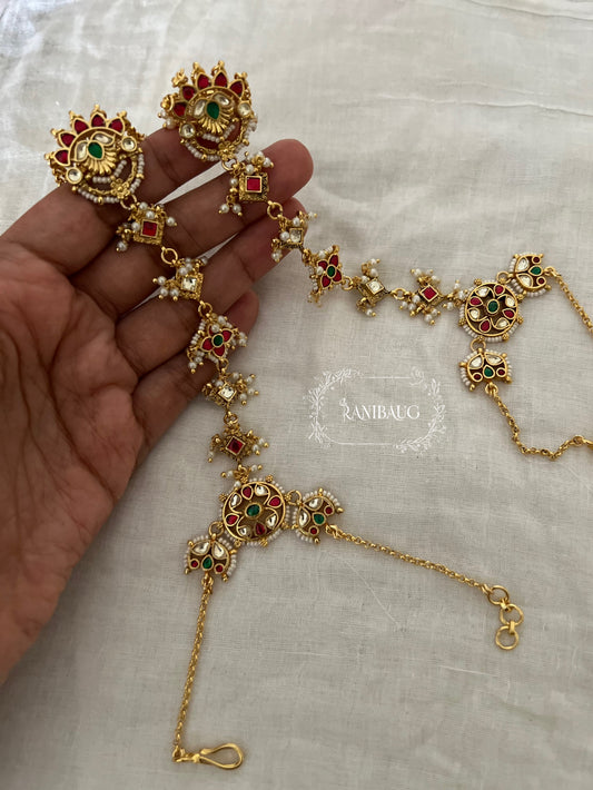 Mriganka Gold Finish Paachi Kundan Work Intricate Heritage Haathphool By Ranibaug