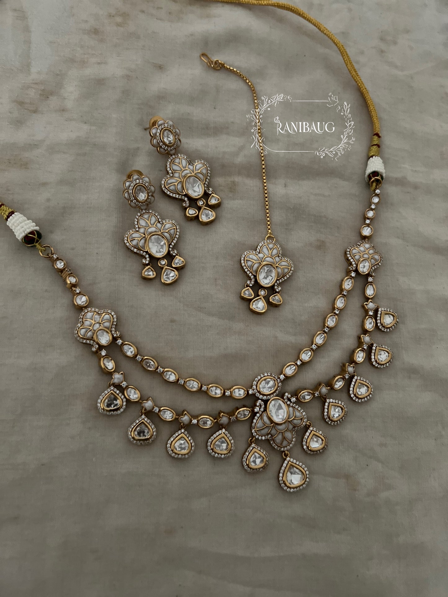 Sarini Polki Meenkari Indian Traditional Layered Necklace Jewellery By Ranibaug