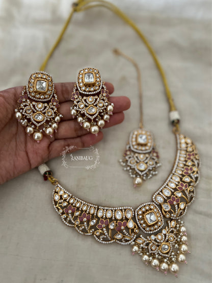 Kiyani Polki Designer Classic Victorian Gold Finish Necklace Set By Ranibaug (Copy)