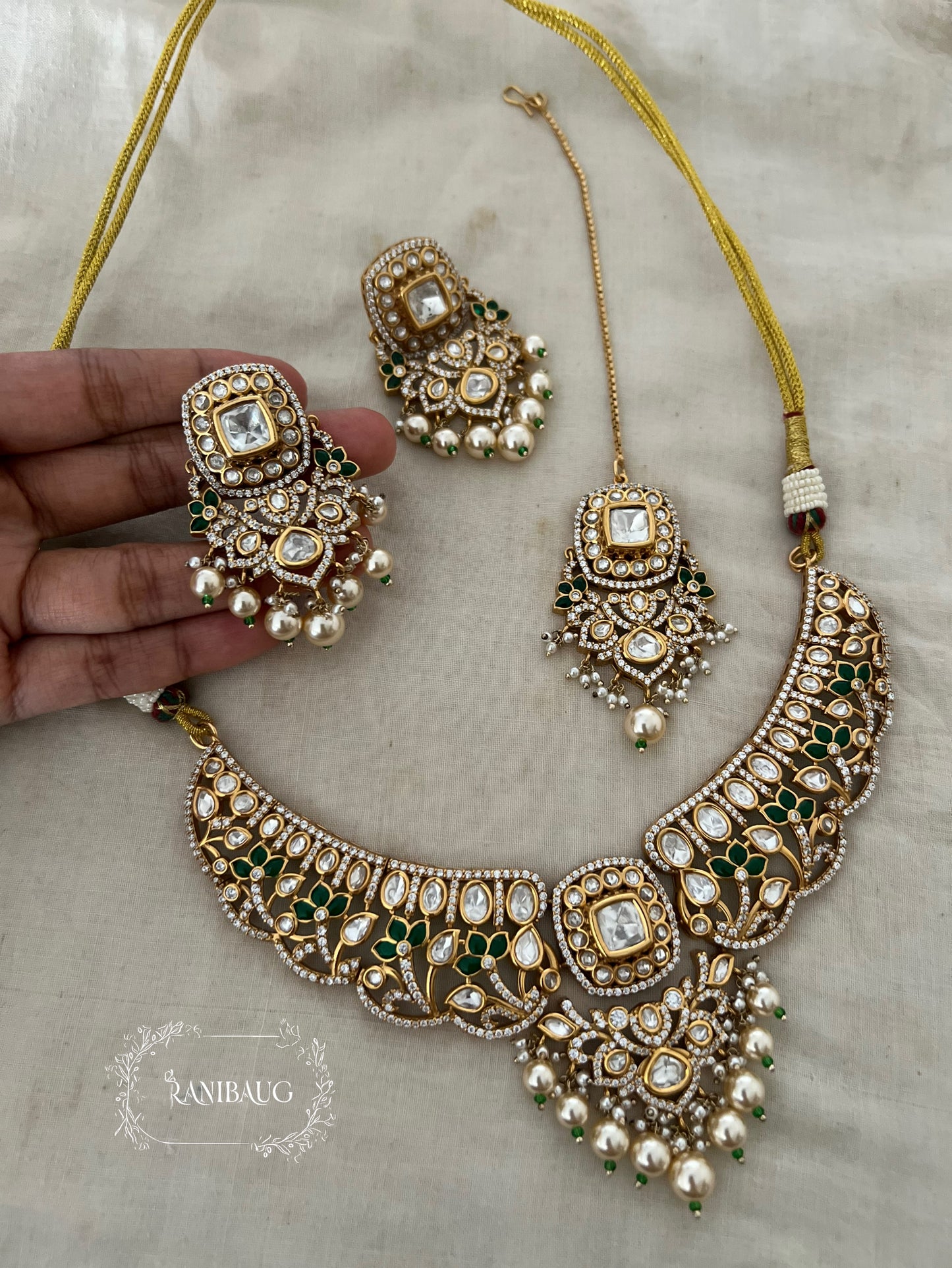 Kiyani Polki Designer Classic Victorian Gold Finish Necklace Set By Ranibaug (Copy)