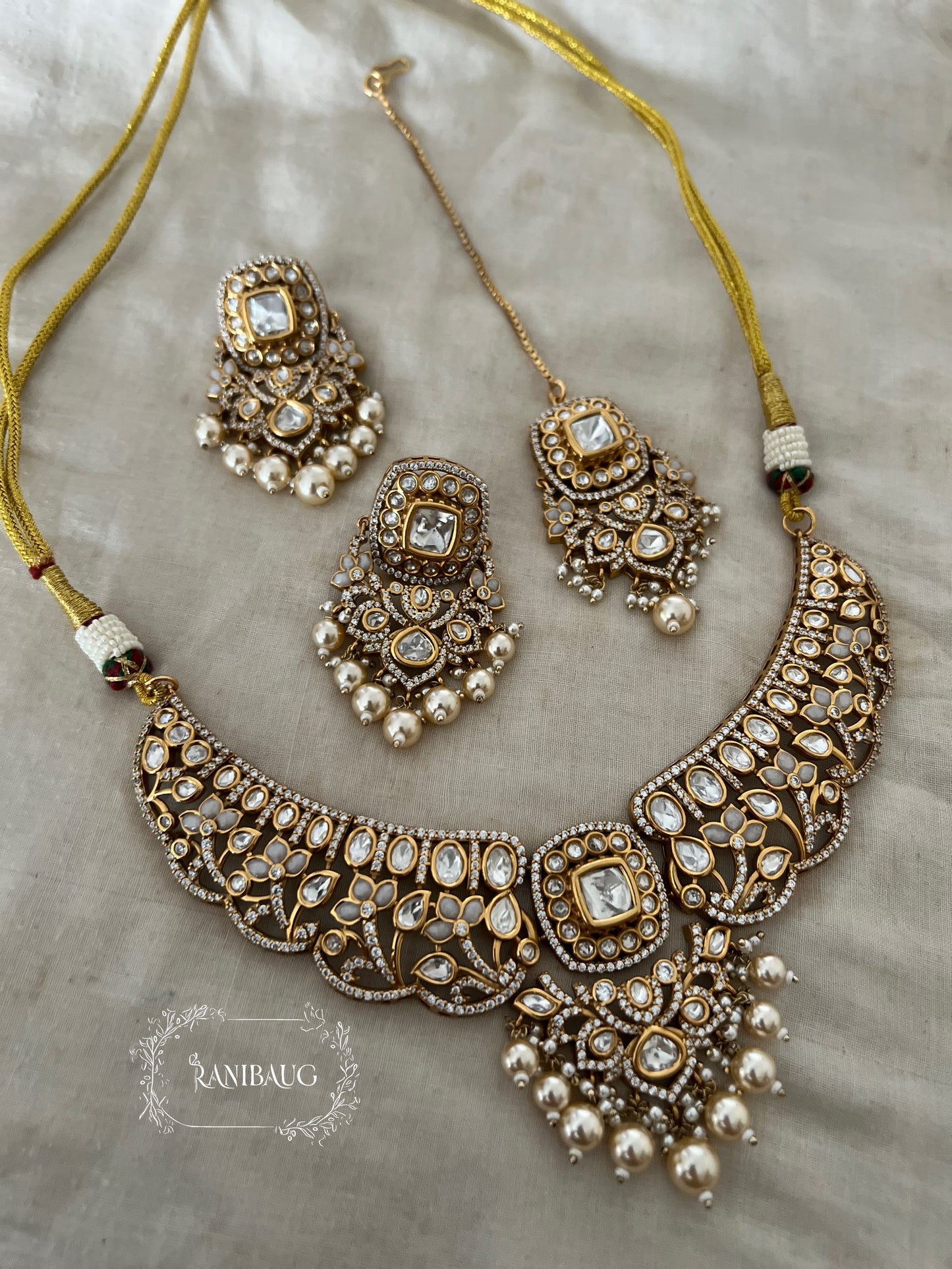 Kiyani Polki Designer Classic Victorian Gold Finish Necklace Set By Ranibaug (Copy)