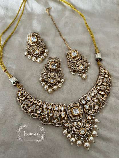 Kiyani Polki Designer Classic Victorian Gold Finish Necklace Set By Ranibaug (Copy)