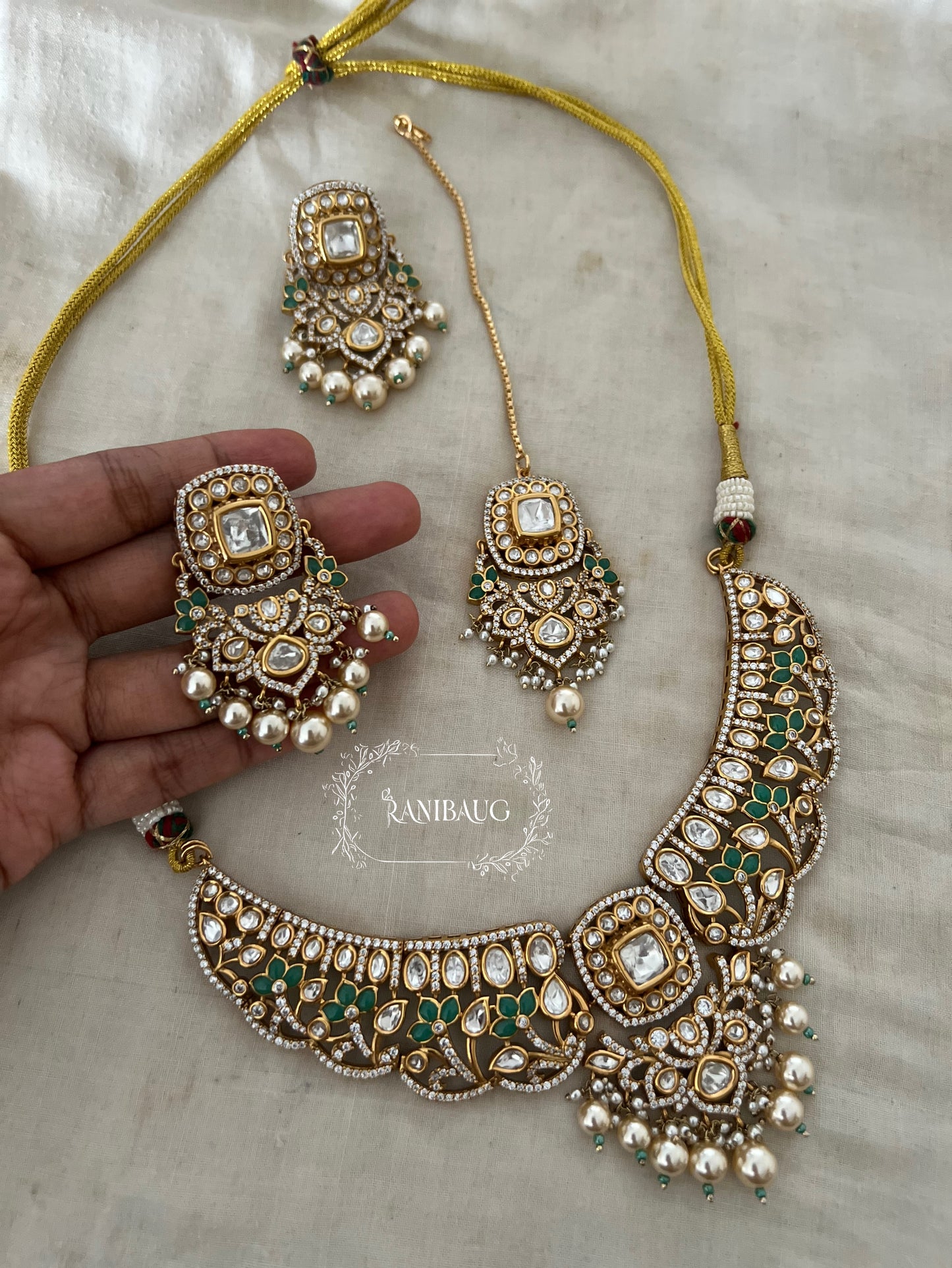 Kiyani Polki Designer Classic Victorian Gold Finish Necklace Set By Ranibaug (Copy)