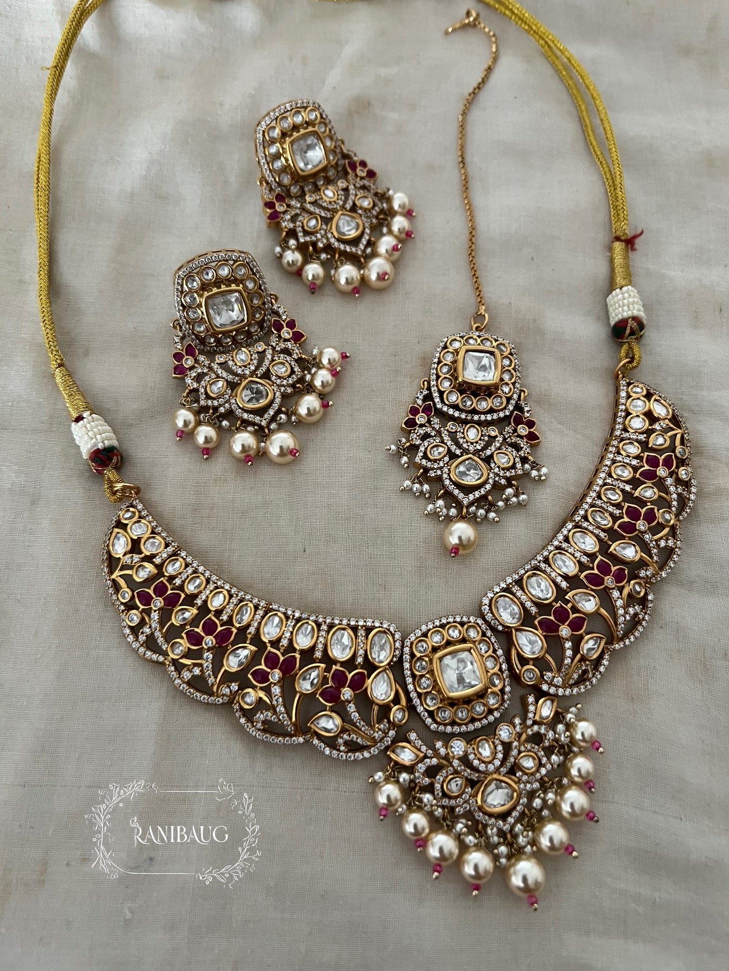 Kiyani Polki Designer Classic Victorian Gold Finish Necklace Set By Ranibaug (Copy)
