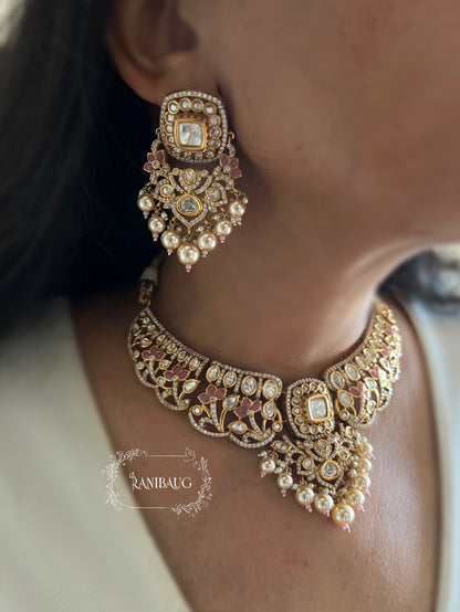 Kiyani Polki Designer Classic Victorian Gold Finish Necklace Set By Ranibaug (Copy)