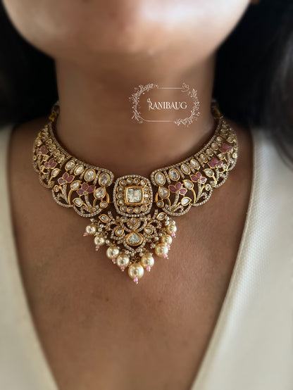 Kiyani Polki Designer Classic Victorian Gold Finish Necklace Set By Ranibaug (Copy)