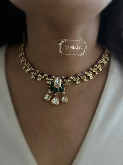 Rivaya Royal Ruby Emerald Polki Multicolor Colorful Necklace Set By Ranibaug