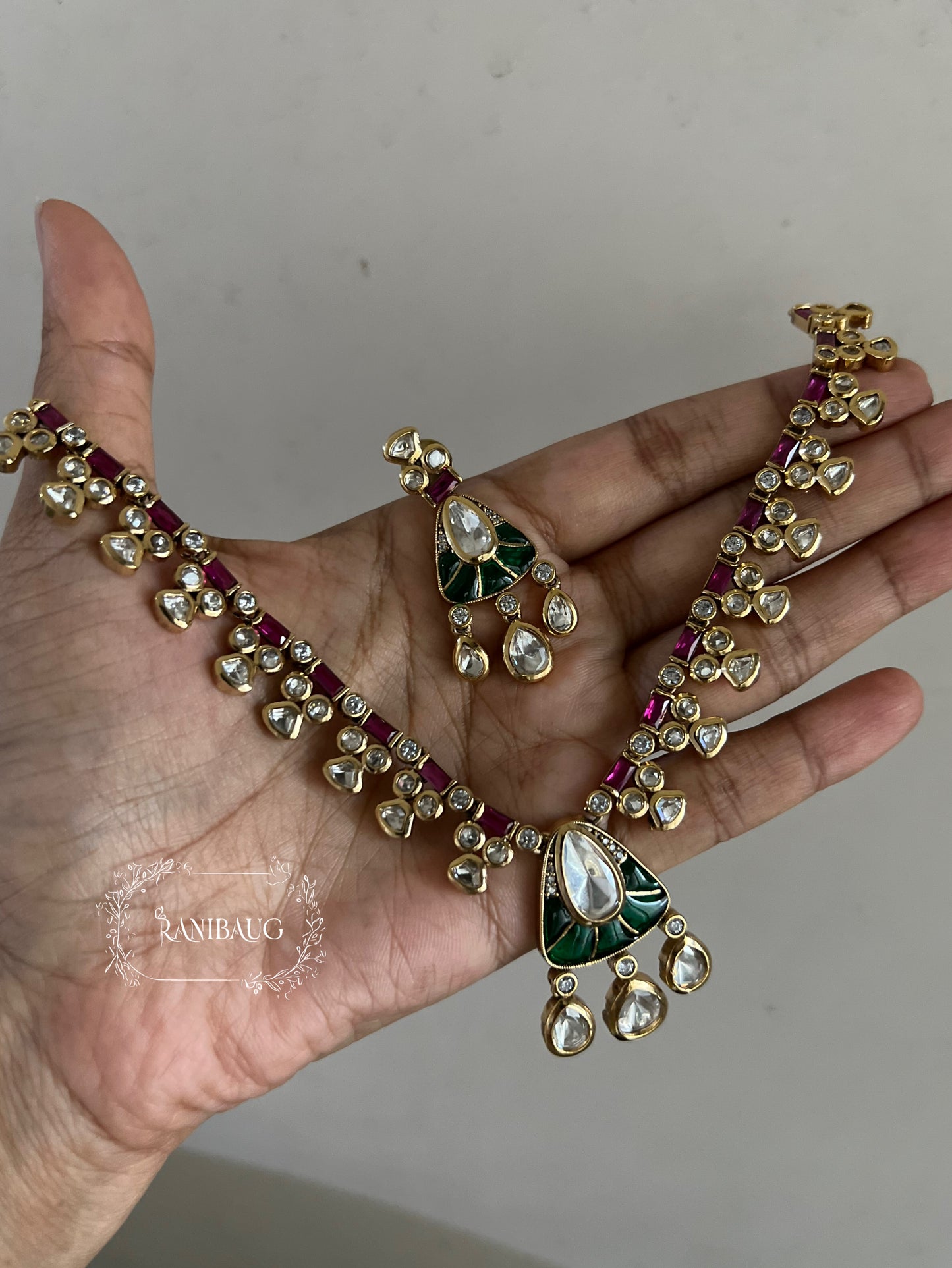 Rivaya Royal Ruby Emerald Polki Multicolor Colorful Necklace Set By Ranibaug