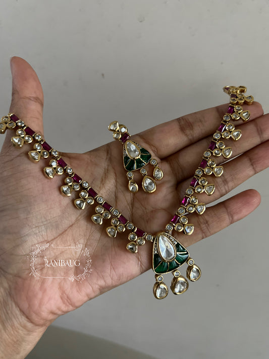 Rivaya Royal Ruby Emerald Polki Multicolor Colorful Necklace Set By Ranibaug